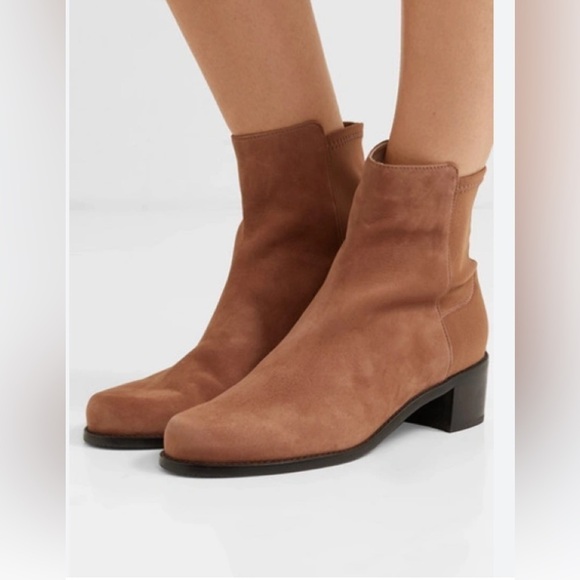 Stuart Weitzman Easyon Reserve Suede and Neoprene Ankle Boots Brown - Picture 1 of 13